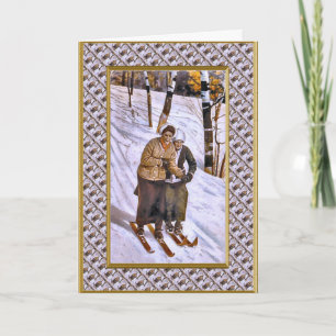 Cartes Pour Fêtes Annuelles Ski en tandem