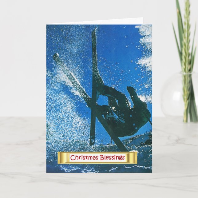 Cartes Pour Fêtes Annuelles Ski extrême, Blassings de Noël (Devant)