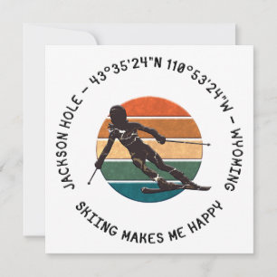 Cartes Pour Fêtes Annuelles Ski Jackson Hole, Wyoming - Femme skieuse sur blan