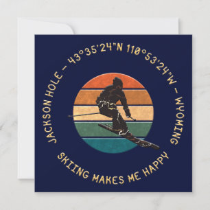 Cartes Pour Fêtes Annuelles Ski Jackson Hole, Wyoming - Homme Skier, Texte Jau