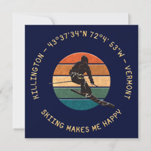 Cartes Pour Fêtes Annuelles Ski Killington, Vermont - Man Skier, Texte Jaune