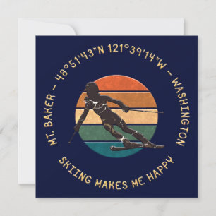 Cartes Pour Fêtes Annuelles Ski Mt. Baker, Washington - Lady Skier Sur Dark