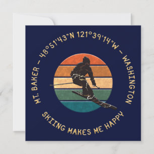 Cartes Pour Fêtes Annuelles Ski Mt. Baker, Washington - Man Skier, Texte Jaune
