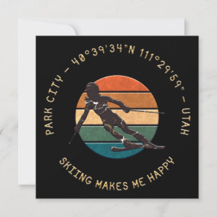 Cartes Pour Fêtes Annuelles Ski Park City, Utah - Femme Skier, Texte D'Or