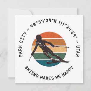 Cartes Pour Fêtes Annuelles Ski Park City, Utah - Femme skieuse, Texte noir