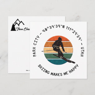Cartes Pour Fêtes Annuelles Ski Park City, Utah - Man Skier, Texte noir