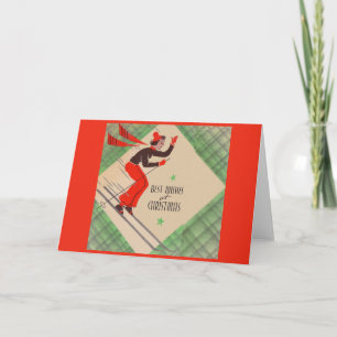 Cartes Pour Fêtes Annuelles Skier de Noël des années 1950