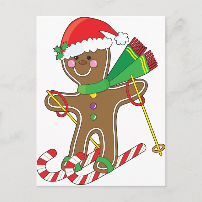Cartes Pour Fêtes Annuelles Skieur en pain d'épices (Devant)