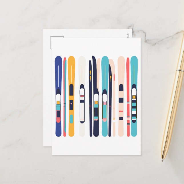Cartes Pour Fêtes Annuelles Skis (Devant/Arrière en situation)