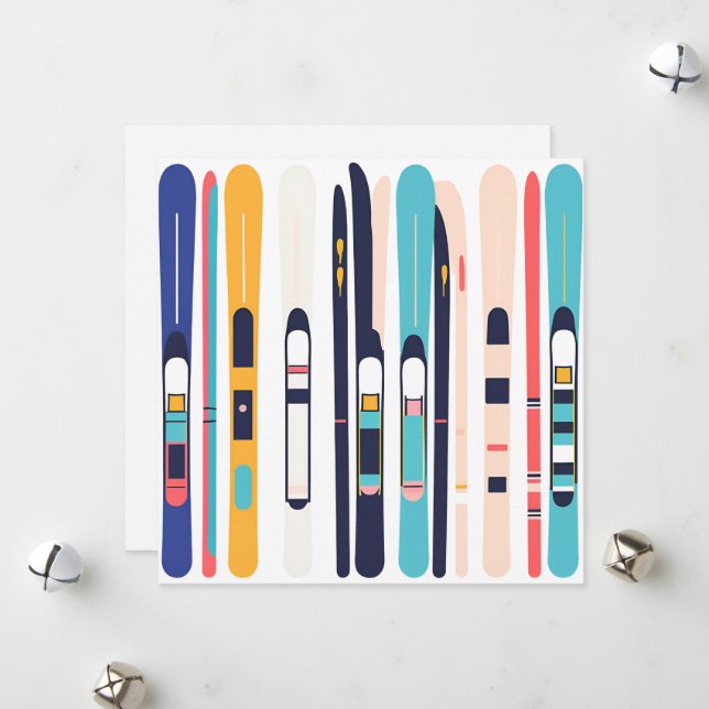 Cartes Pour Fêtes Annuelles Skis (Devant/Arrière en situation)