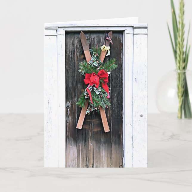 Cartes Pour Fêtes Annuelles Skis Décorés De Vacances (Devant)