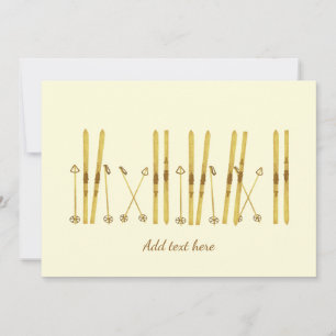 Cartes Pour Fêtes Annuelles Skis dorés   Crème de ski vintage hiver