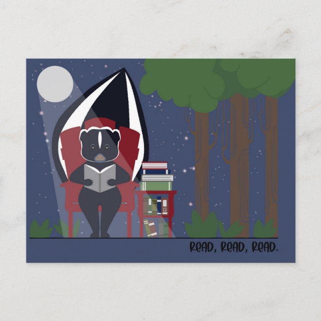 Cartes Pour Fêtes Annuelles Skunk Reading in the Forest Postcards (Devant)
