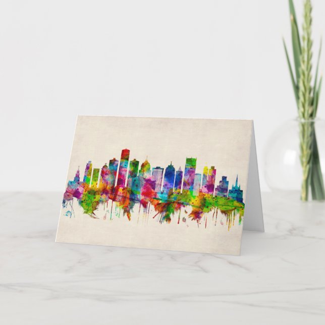 Cartes Pour Fêtes Annuelles Skyline Detroit Michigan (Devant)