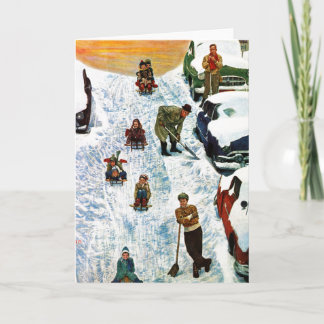 Cartes Pour Fêtes Annuelles Sledding and Digging Out