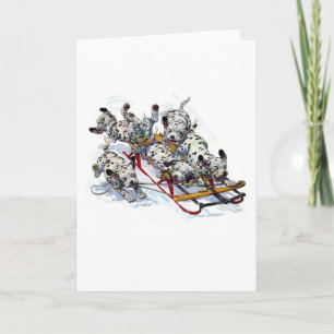 Cartes Pour Fêtes Annuelles Sledding Dalmatian Pups