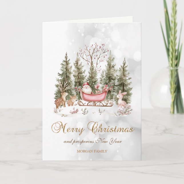 Cartes Pour Fêtes Annuelles Sleigh de Noël, Forest Bokeh (Devant)