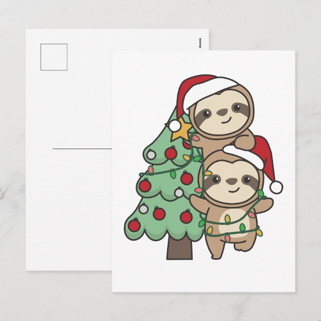 Cartes Pour Fêtes Annuelles Sloth Christmas Tree Animaux de Noël Sloths (Devant / Derrière)