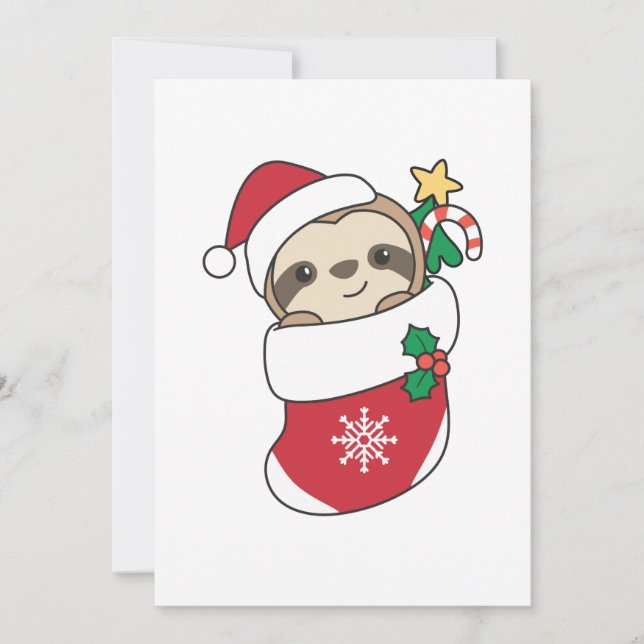 Cartes Pour Fêtes Annuelles Sloth Noël Neige Hiver Animaux Fentes (Devant)