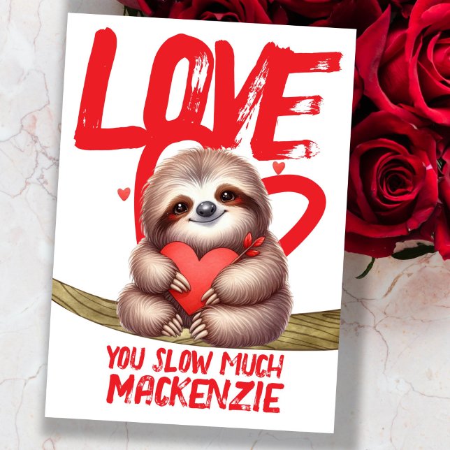 Cartes Pour Fêtes Annuelles Sloth vous aime ralentir Valentines beaucoup perso (Sloth love you slow much personalized Valentines Holiday Card by Ricaso. Cute Valentines Day Cards)