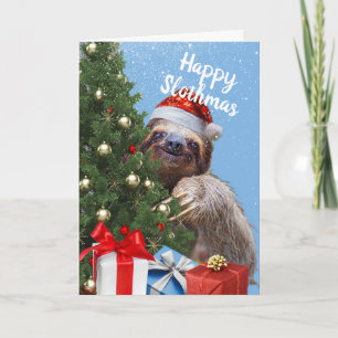 Cartes Pour Fêtes Annuelles Slothy Christmas Sloth à Santa Hat et Tree Card
