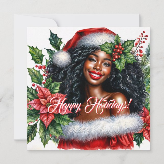 Cartes Pour Fêtes Annuelles Smiling Black Woman Happy Holidays (Devant)