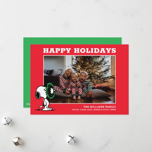 Cartes Pour Fêtes Annuelles Snoopy Christmas Family Photo (Devant/Arrière en situation)