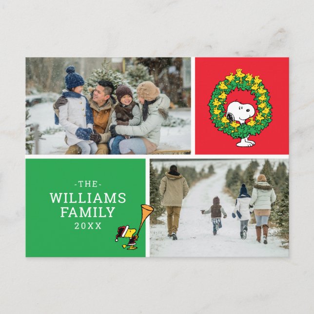 Cartes Pour Fêtes Annuelles Snoopy & Woodstock Famille de Noël Collage photo (Devant)