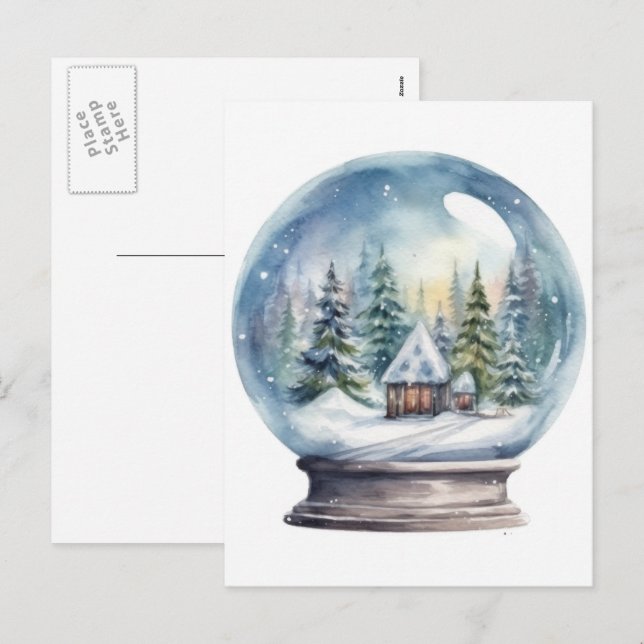 Cartes Pour Fêtes Annuelles Snow Globe (Devant / Derrière)