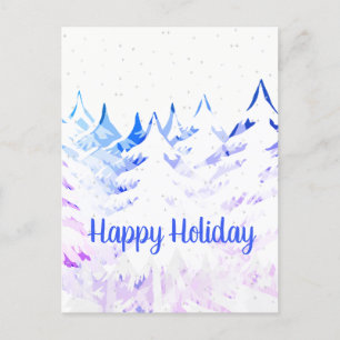 Cartes Pour Fêtes Annuelles Snow Laden Arbres de Noël Bleu pourpre & blanc