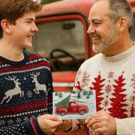 Cartes Pour Fêtes Annuelles Snow Scene with Red Truck Christmas 