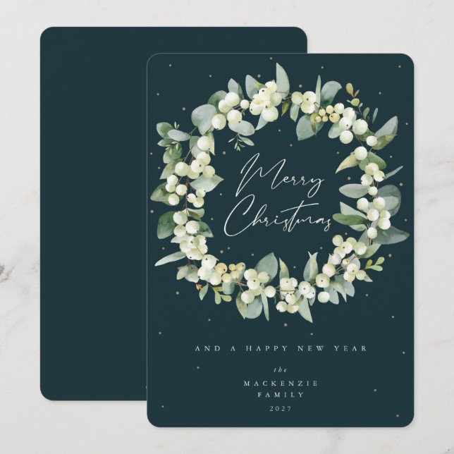 Cartes Pour Fêtes Annuelles Snowberry + Eucalyptus Serre de Noël non photo (Devant / Derrière)