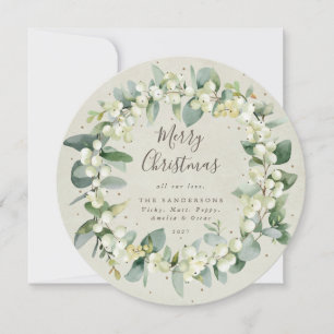 Cartes Pour Fêtes Annuelles Snowberry ronde moderne + Eucalyptus - Fils de Noë