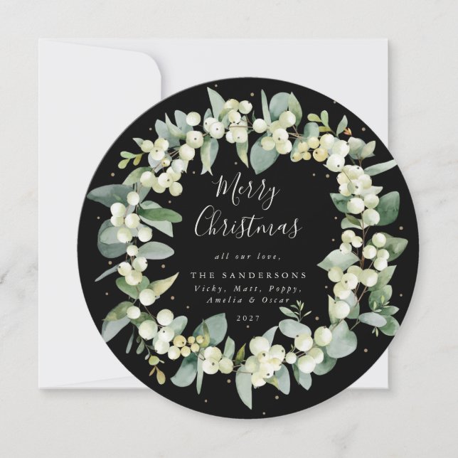 Cartes Pour Fêtes Annuelles Snowberry ronde moderne + Eucalyptus - Fils de Noë (Devant)