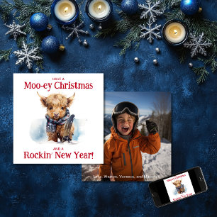 Cartes Pour Fêtes Annuelles Snowboard Highland Cow Photo de Noël