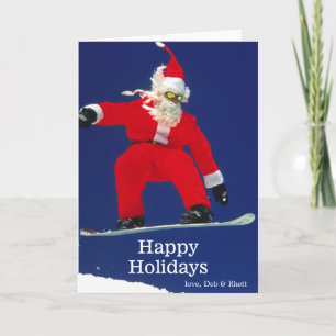 Cartes Pour Fêtes Annuelles Snowboard Père Noël