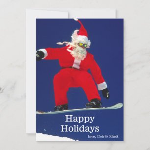 Cartes Pour Fêtes Annuelles Snowboard Père Noël