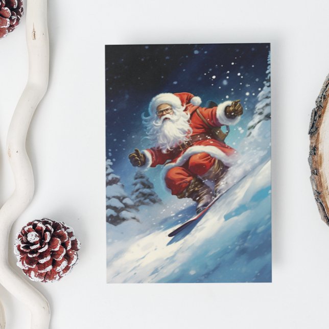 Cartes Pour Fêtes Annuelles Snowboard Père Noël (Créateur téléchargé)