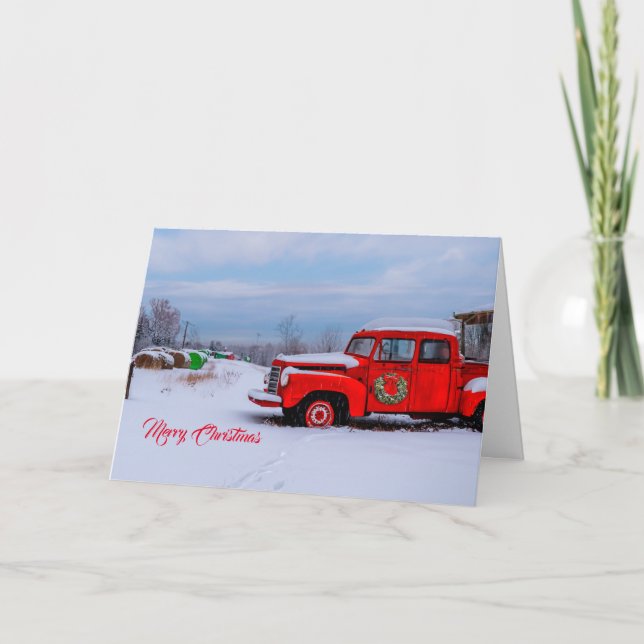 Cartes Pour Fêtes Annuelles Snowcountry Noël avec Camion Rouge (Devant)