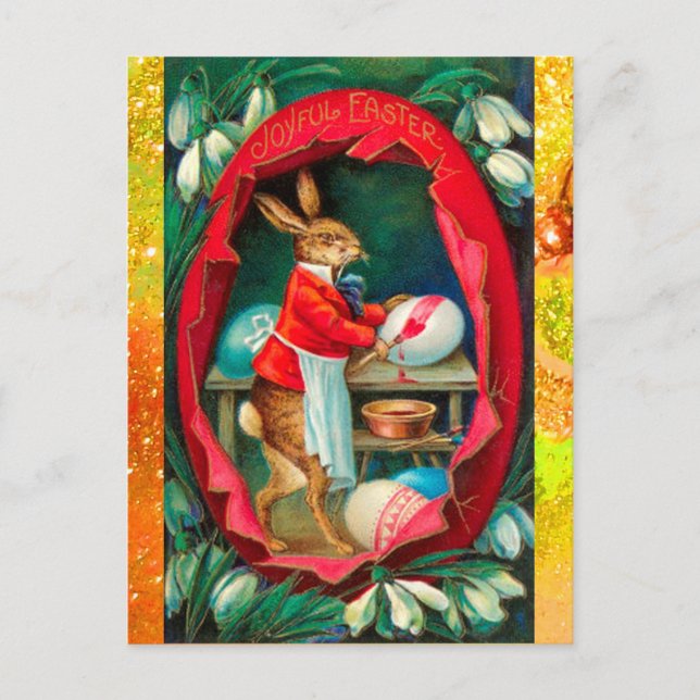 CARTES POUR FÊTES ANNUELLES SNOWDROPS AVEC RABBIT PEINTURE OEUFS DE PÂQUES (Devant)