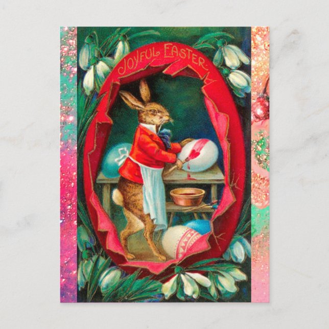 CARTES POUR FÊTES ANNUELLES SNOWDROPS AVEC RABBIT PEINTURE OEUFS DE PÂQUES (Devant)