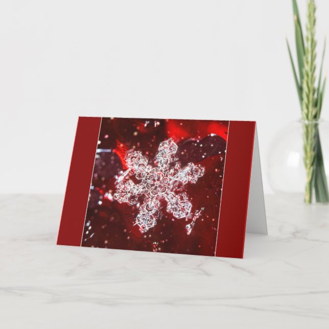 Cartes Pour Fêtes Annuelles Snowflake Macro Photo Rouge ajouter votre propre c (Devant)