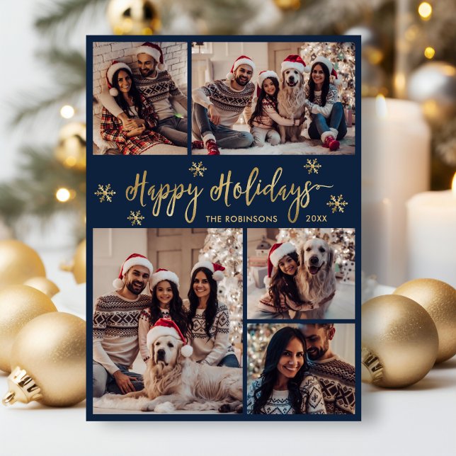 Cartes Pour Fêtes Annuelles Snowflake Marine et Gold 5 Collage photo Noël (Créateur téléchargé)