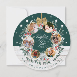 Cartes Pour Fêtes Annuelles Snowflake Photo Collage Wreath Green & White Wood