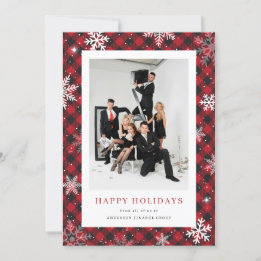 Cartes Pour Fêtes Annuelles Snowflake Red Buffalo Plaid Photo Business