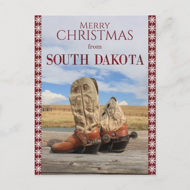 Cartes Pour Fêtes Annuelles Snowflake South Dakota Cowboy Boots Noël (Devant)