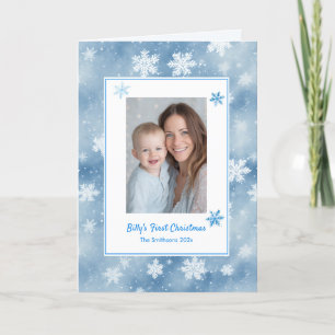 Cartes Pour Fêtes Annuelles Snowflakes Baby Boy Blue Photo First Christmas