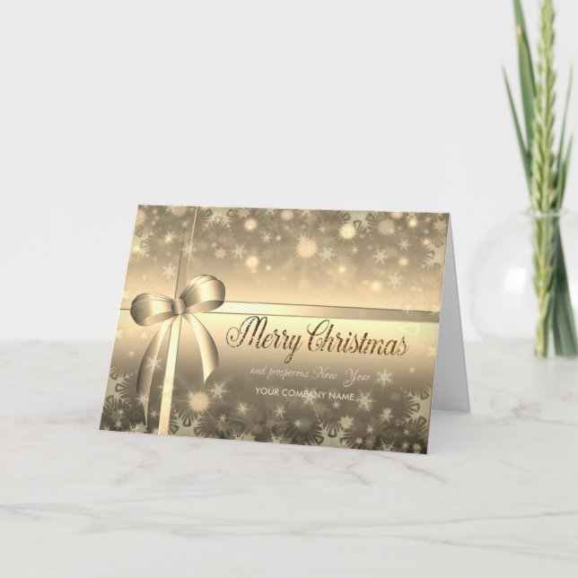 Cartes Pour Fêtes Annuelles Snowflakes, Bow, Salutation de l'entreprise (Devant)