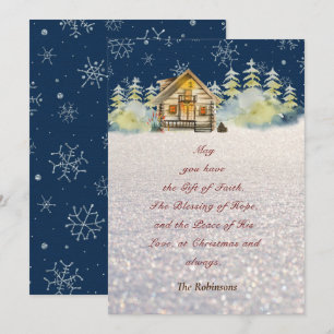Cartes Pour Fêtes Annuelles Snowflakes Cabine Green Fur Trees verts