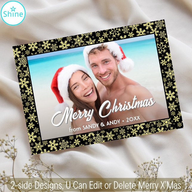 Cartes Pour Fêtes Annuelles Snowflakes Christmas Photo Modern 2 Side Designs (Créateur téléchargé)